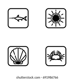 Set of various marine fish and animals outline vector icon.