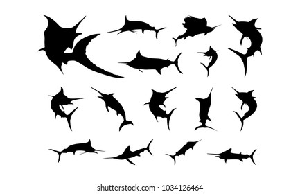 Set of Various Marlin fish Silhouette vector illustration