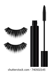Set of various mascara brushes with mascara strokes isolated on white background