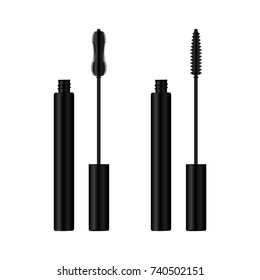 Set of various mascara brushes with mascara strokes isolated on white background