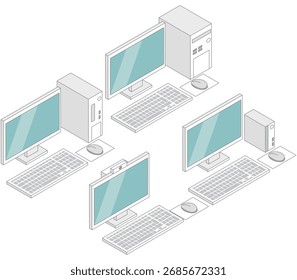 A set of various materials for isometric desktop computers with main lines