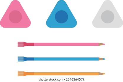 A set of various materials for triangular chalk and chalk pencils