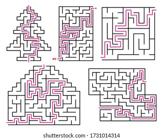 Set of various mazes. Templates for puzzles and education games. Vector