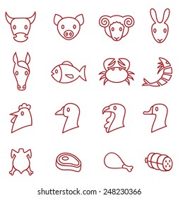 Set of various meat animals icons vector