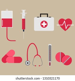 A set of various medicines and devices