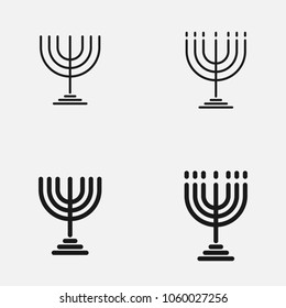 Set of various menorah outline vector icons.