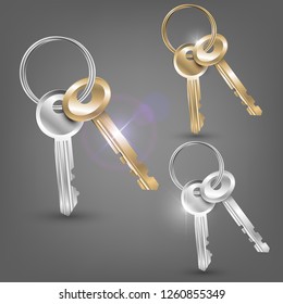 A set of various metal shiny keys, apartment keys, security