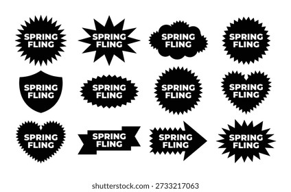 Set of various modern black spring fling speech bubbles. Vector elements. Great for banner or poster design