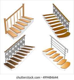 Set various modern stairs 3d isolated. Staircase side view. Vector illustration on a white background.