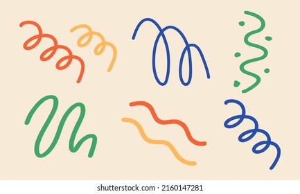 A set of various multicolored hand drawings on a light background. Modern fashion illustration. Flat design, cartoon drawing, vector.