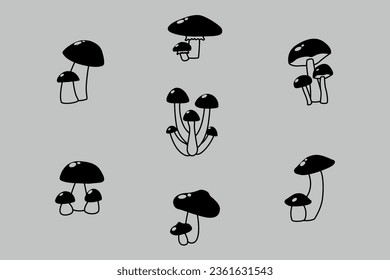 Set of various mushrooms. Mushroom silhouette. Vector illustration.