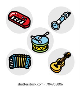 Set of various music instruments in flat linear style. Instruments for music orchestra. 