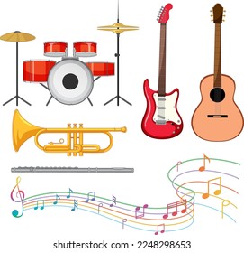 Set of various musical instruments illustration