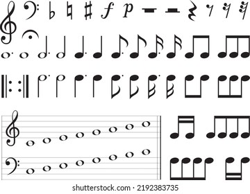 Set of various musical note icon isolated on transparent background. Vector illustration