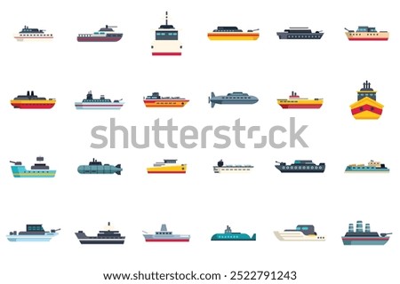 Set of various navy ships and submarines protecting their country's waters