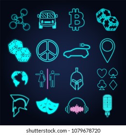 Set of various neon light sign and symbol. Vector illustration.