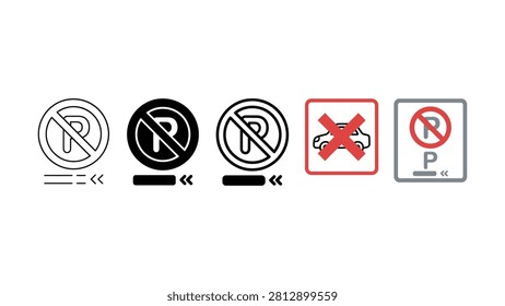 Set of various noparking traffic sign icons isolated on white background