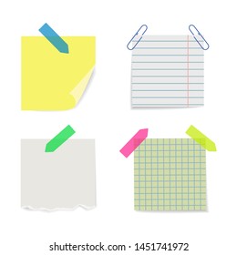 Set of various note papers. Vector illustration.