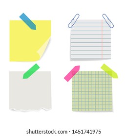 Set of various note papers. Vector illustration.