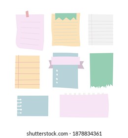 Set of various notes paper on transparent background. Vector elements