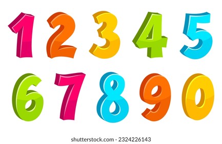 Set of various numbers from 1 to 0. Collection of cartoon numbers.