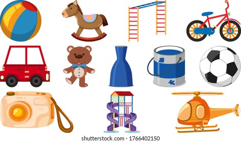 Set of various objects cartoon illustration