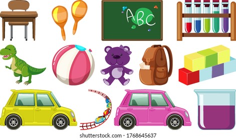 Set of various objects cartoon illustration