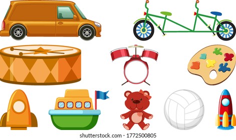 Set of various objects cartoon illustration
