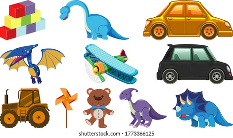 Set of various objects cartoon illustration