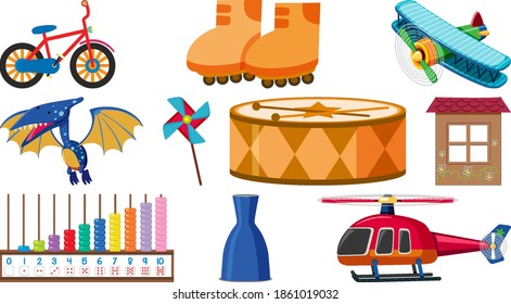 Set of various objects cartoon illustration