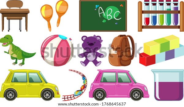 Set of various\
objects cartoon\
illustration