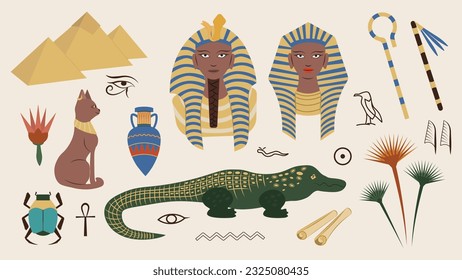 Set of various objects related to Ancient Egypt. Vector illustration