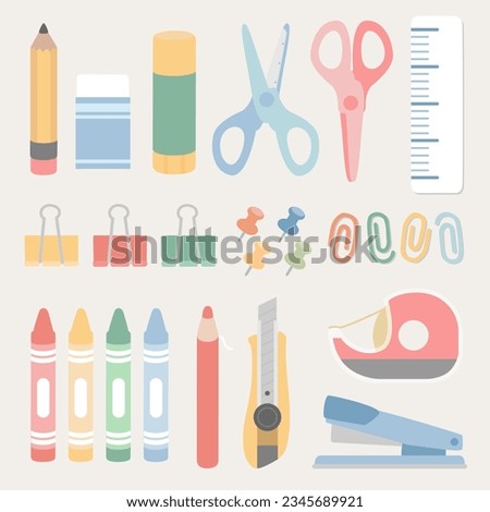 Set of various office supplies and stationery. Collection of icons and stationery symbols.
