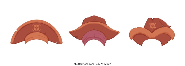 Set of various old hats for pirates. Cartoon style