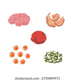 Set of Various Onigiri Toppings Including Plum and Salmon