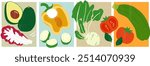 A set of various organic hand drawn illustration of paper cut vegetables.