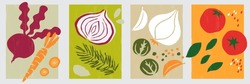 A Set Of Various Organic Hand Drawn Illustration Of Paper Cut Vegetables. 