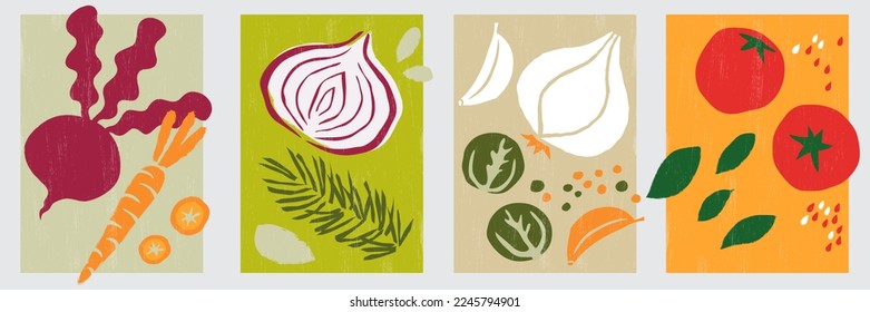 A set of various organic hand drawn illustration of paper cut vegetables. 