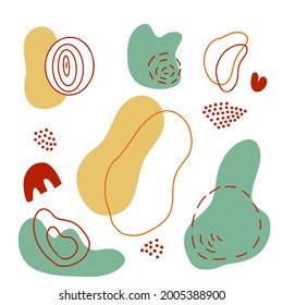 Set von verschiedenen organischen Formen und abstrakten Design-Elemente Vektorgrafik. Zufällige handgezeichnete Formen und doodle Memphis-Objekte einzeln auf Weiß für modernes, kreatives Design. 