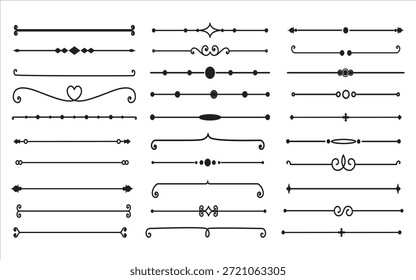 Eine Reihe von verschiedenen Linien-Designs, die wahrscheinlich für dekorative Zwecke im Grafikdesign oder Dokumentformatierung verwendet werden