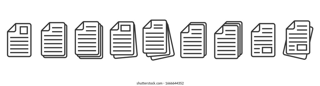 Set of various paper documents icons. Linear File icons. Paper icons. Vector illustration.