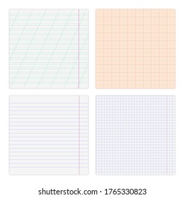 Set of various paper sheets, in a cage, line and graph, isolated on white background, vector illustration.