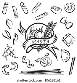 set of various pasta elements