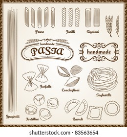  Set of various pasta elements