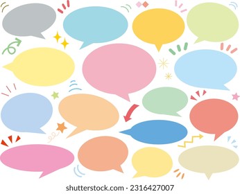 Set of various pastel-colored ellipse-shaped speech bubbles