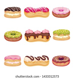 Set of various pastries. Vector illustration on white background.