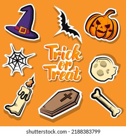 Set of Various Patches, pins, stamps or Stickers. Halloween Hand drawn trendy Vector illustrations.