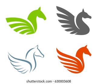 Set of various pegasus logos on a white background
