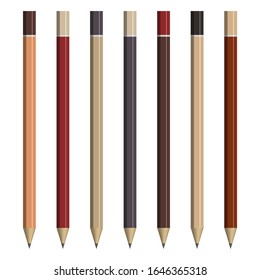 Set of various pencils for sketching. Front view, vector illustration.