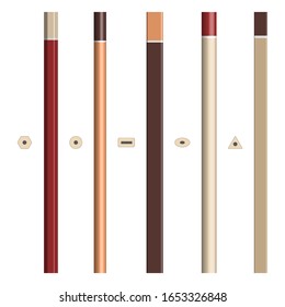 Set of various pencils for sketching. Front view, vector illustration.